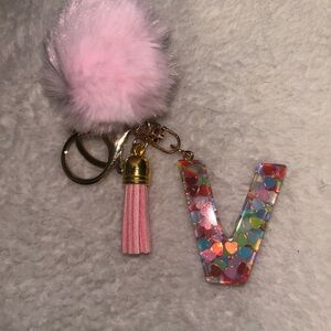 Pink and Multicolor Keychain with Pom Pom